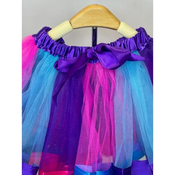 Girls’ Rainbow Tulle Tutu Skirt with Satin Ribbon Bow - Picture 2 of 5